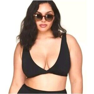 Andie Swim Belmar Top Black Pull On Bikini Top Adjust Strap Pads Size L NWT